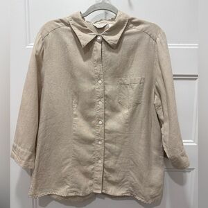 Kim Rogers Signature 100% Linen Button Down Shirt Petite XL Beige